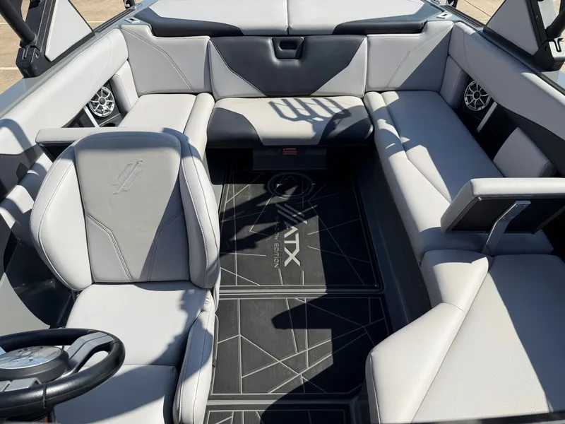 Slide: The Image of Interior of a 2020 ATX Surf Boats 22 Type-S with gray upholstery and modern design. - 15