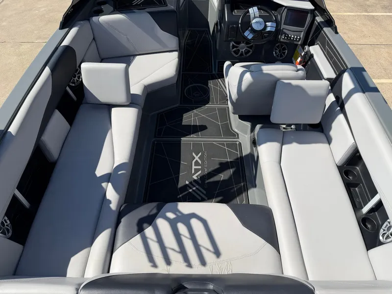 Slide: The Image of Interior of a 2020 ATX Surf Boats 22 Type-S with gray upholstery and modern design. - 8