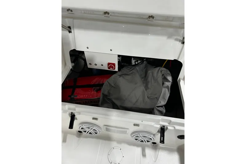 Slide: The Image of 2022 AB Inflatables Nautilus 17 DLX storage compartment with life jackets and equipment. - 5