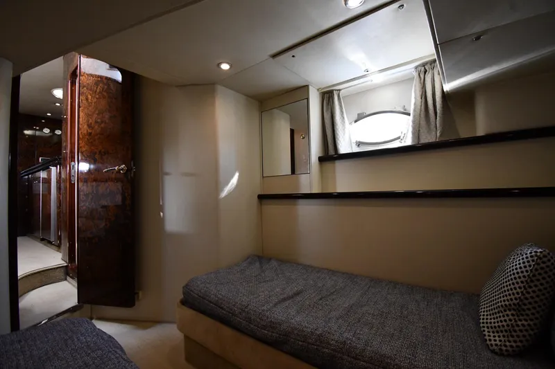 Slide: The Image of Luxurious interior cabin of 1997 Sunseeker Camargue 51 yacht with cozy bedding. - 43