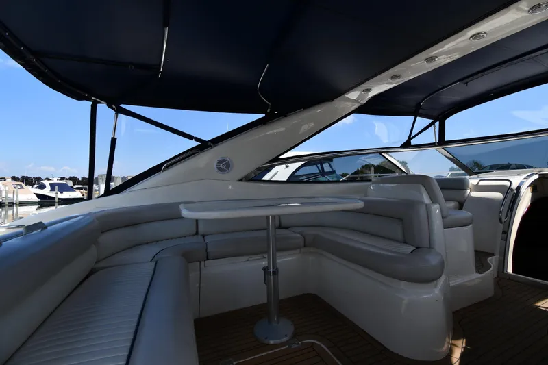 Slide: The Image of Luxurious interior of 1997 Sunseeker Camargue 51 yacht with elegant seating and table. - 20
