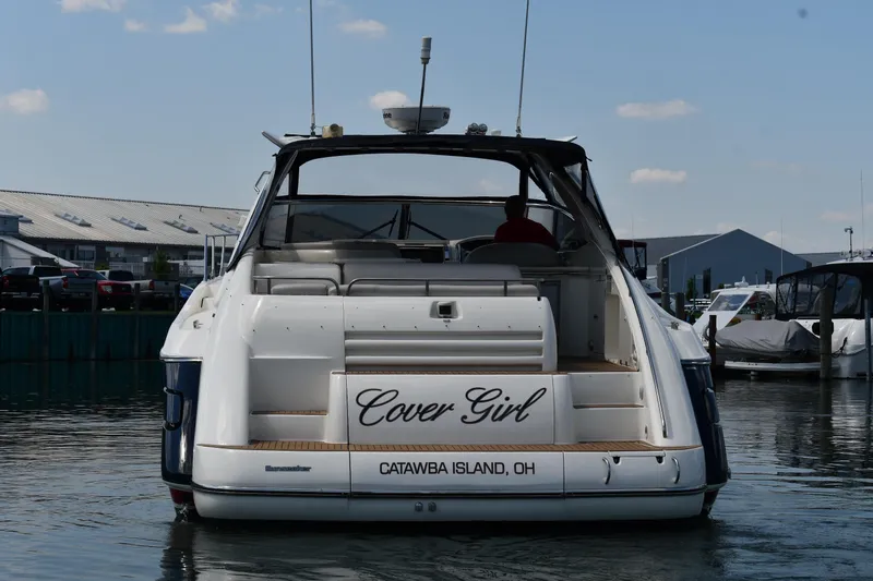Slide: The Image of 1997 Sunseeker Camargue 51 yacht named "Cover Girl" docked at Catawba Island, Ohio. - 4