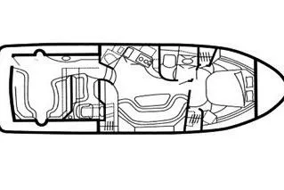 Slide: The Image of Floor plan of a 1999 Sea Ray 380 Sundancer boat, showcasing interior layout. - 80