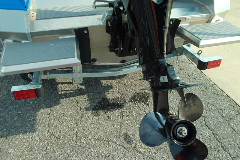 Slide: The Image of 2025 Stabicraft 1450 Frontier boat motor and propeller on trailer. - 14