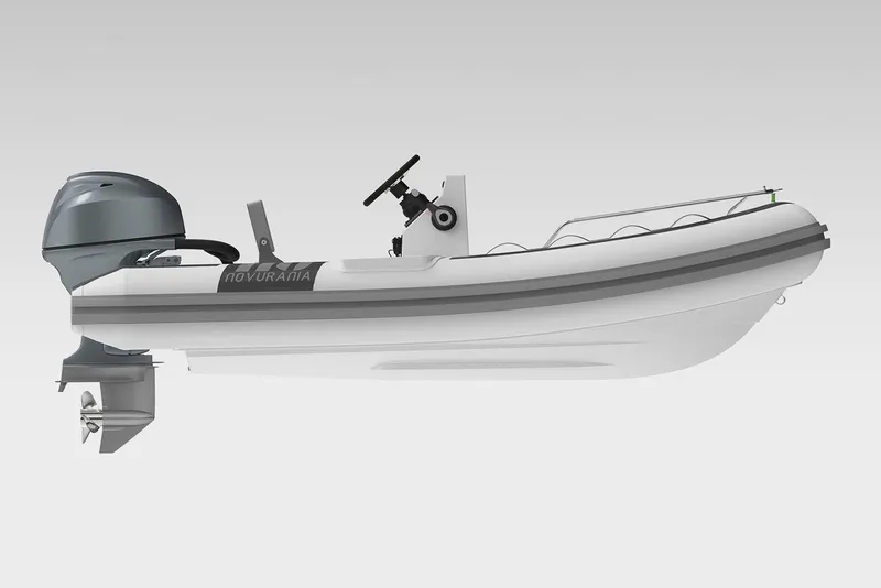Slide: The Image of Manufacturer Provided Image: Novurania DL 360 boat 2026, side view, gray outboard motor. - 2