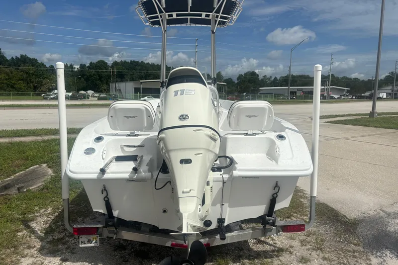 Slide: The Image of 2020 Glasstream 20 CCR boat with 115 horsepower engine, parked on a trailer. - 7