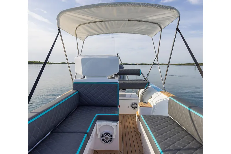 Slide: The Image of Manufacturer Provided Image: Interior view of Novurania Catamaran 20, 2026 model, on calm waters. - 2