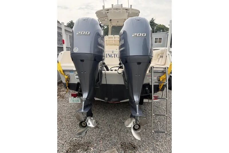 Slide: The Image of 2020 Grady-White Fisherman 257 with twin Yamaha 200 engines, rear view. - 30