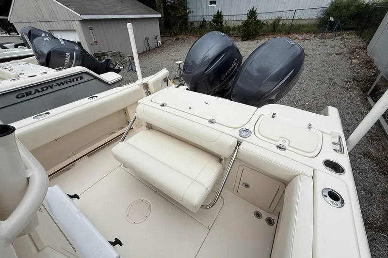 Slide: The Image of 2020 Grady-White Fisherman 257 boat with dual Yamaha engines, featuring spacious seating and storage. - 13