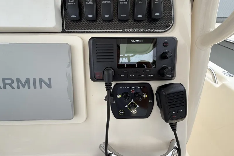 Slide: The Image of Control panel of a 2020 Grady-White Fisherman 257 boat with Garmin electronics. - 27