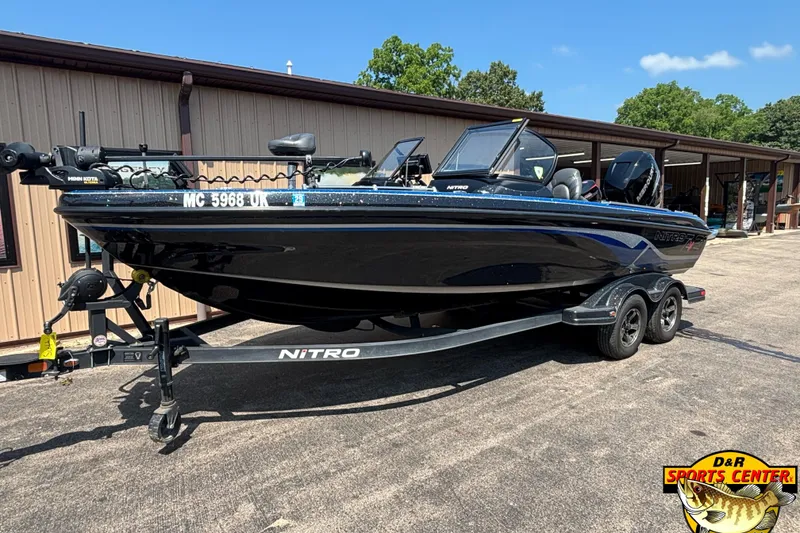 Slide: The Image of 2020 Nitro ZV21 Pro boat on trailer at D&R Sports Center. - 1