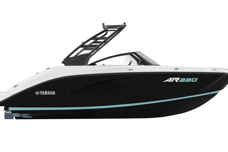 The Image of The image shows a 2026 Yamaha AR220 boat with a black hull and modern design. - 0