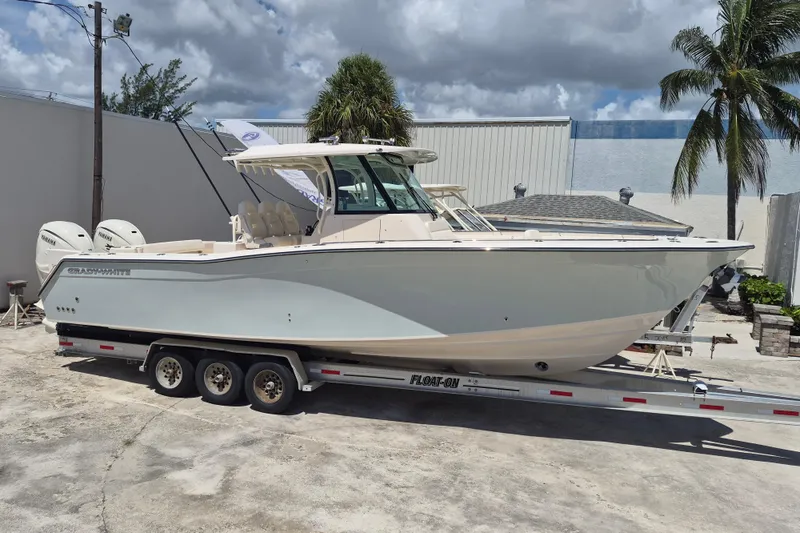 The Image of Grady-White Canyon 336 on a trailer, ready for the water. - 1