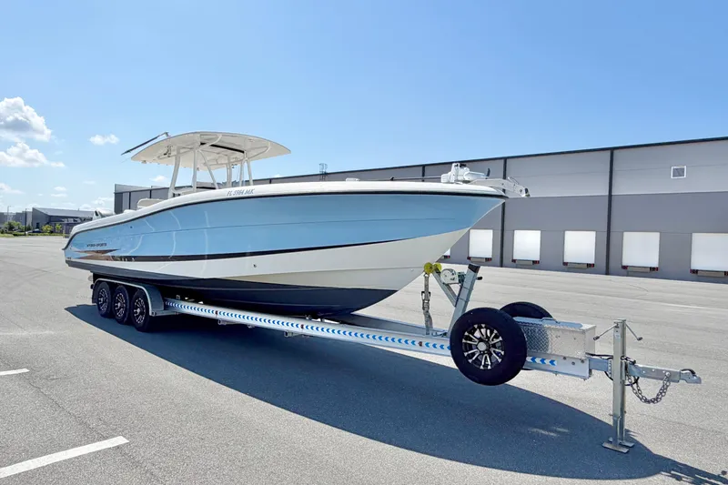 Slide: The Image of 2004 Hydra-Sports Vector 3300 CC boat on trailer in parking lot. - 6