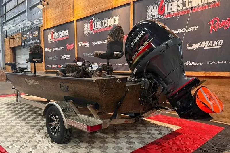Slide: The Image of 2021 G3 Sportsman 1910 boat with Yamaha motor on display at Anglers Choice showroom. - 3