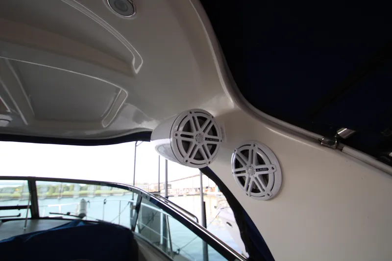 Slide: The Image of 2008 Sea Ray 38 Sundancer boat speakers and interior view. - 17