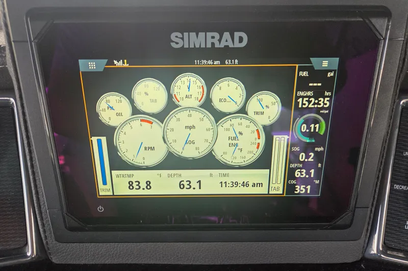 Slide: The Image of Simrad display on 2019 Veranda VTX 25RC showing engine metrics and navigation data. - 10