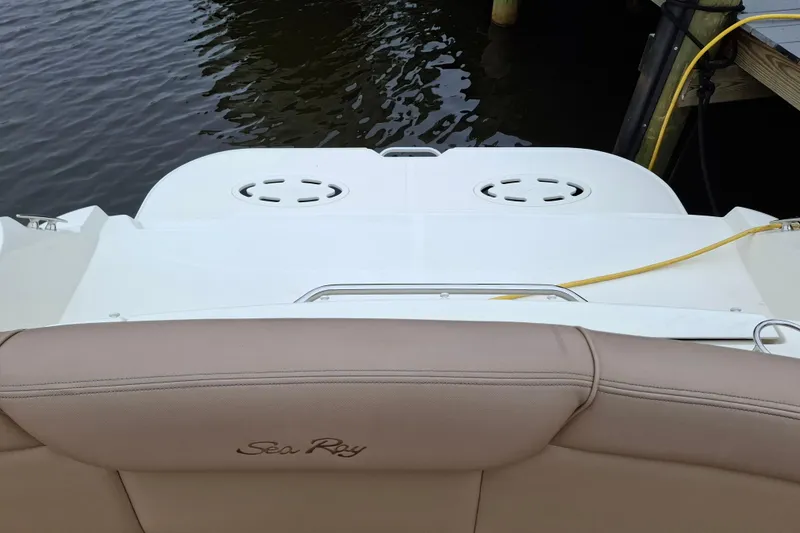 Slide: The Image of 2016 Sea Ray Sundancer 330 boat stern with seating and water view. - 17
