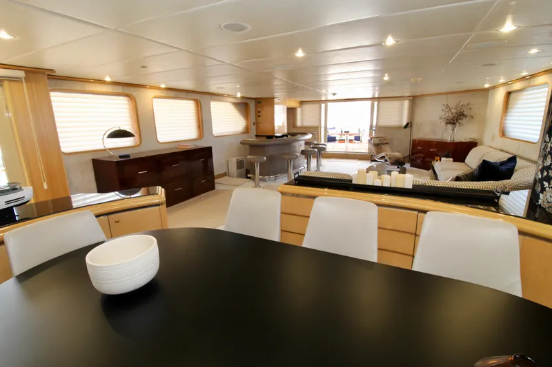 Slide: The Image of Luxurious interior of a 1988 Sterling 137 yacht with modern furnishings and elegant decor. - 6
