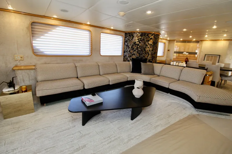 Slide: The Image of Luxurious 1988 Sterling 137 yacht interior with elegant seating and modern decor. - 3