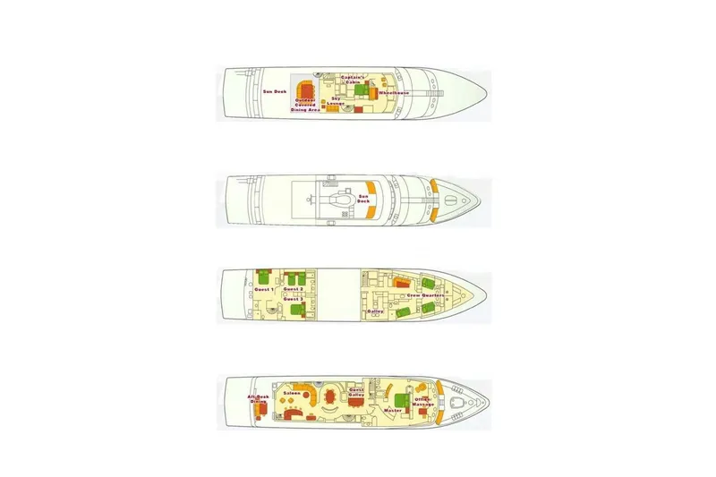 Slide: The Image of Floor plans of a 1988 Sterling 137 yacht, showcasing multiple decks and rooms. - 33
