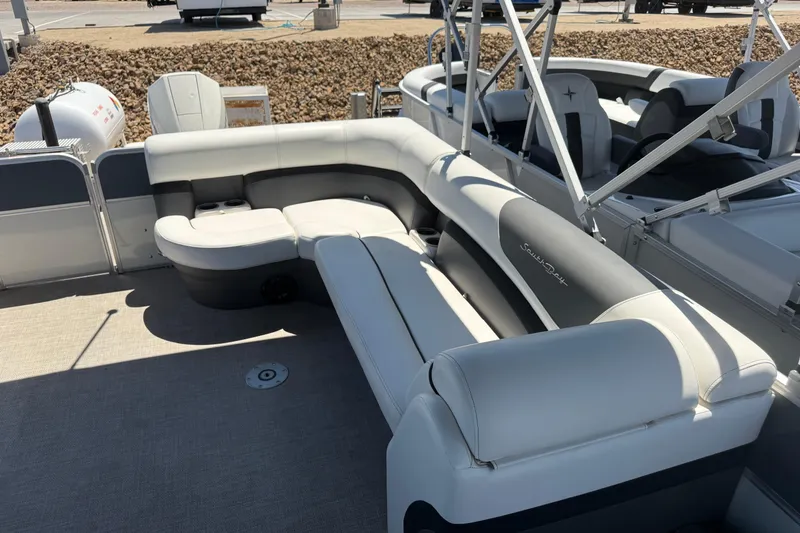 Slide: The Image of 2022 South Bay 224CR2 pontoon boat with spacious seating and modern design. - 14