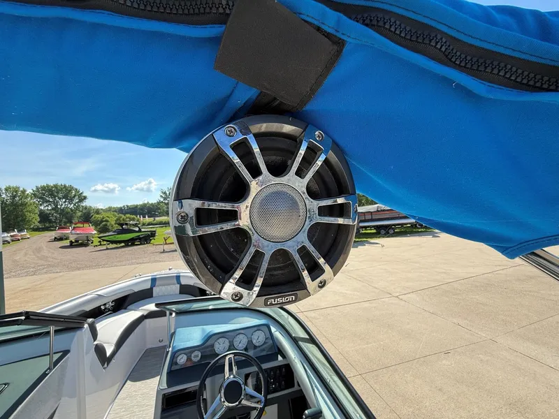 Slide: The Image of Close-up of a speaker on a 2019 Regal 23 RX Bowrider. - 35