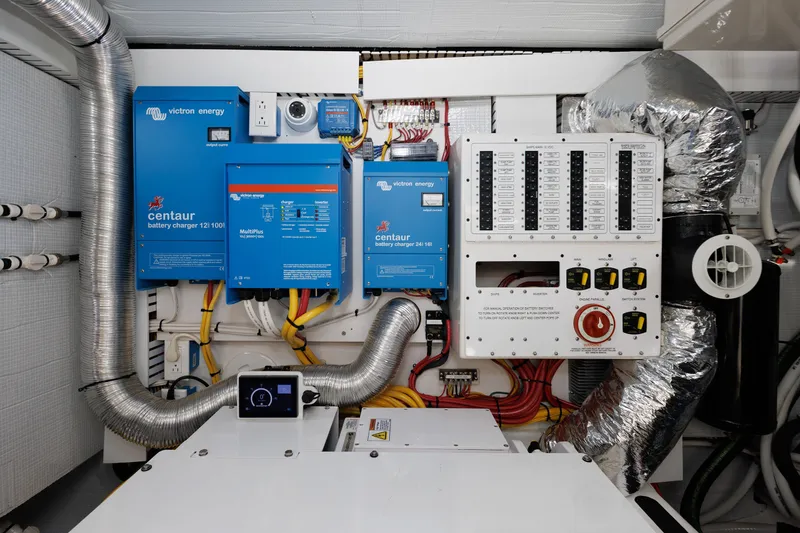 Slide: The Image of Electrical system of 2024 Sabre 48 Salon Express yacht, featuring Victron Energy components. - 41