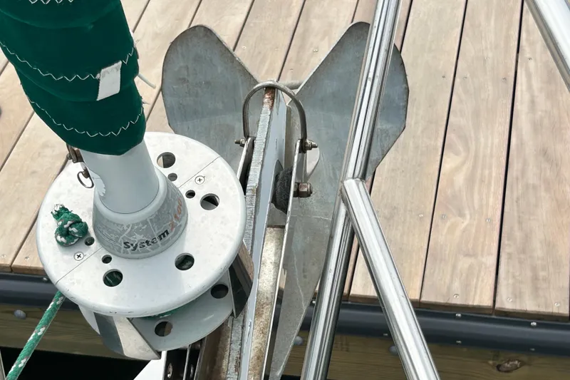 Slide: The Image of Anchor and furling system on a 1998 Catalina 36 MkII sailboat at dock. - 15