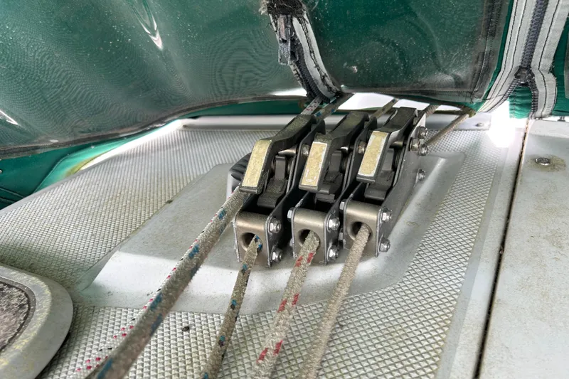 Slide: The Image of Close-up of Catalina 36 MkII 1998 sailboat rope clutches on deck. - 31