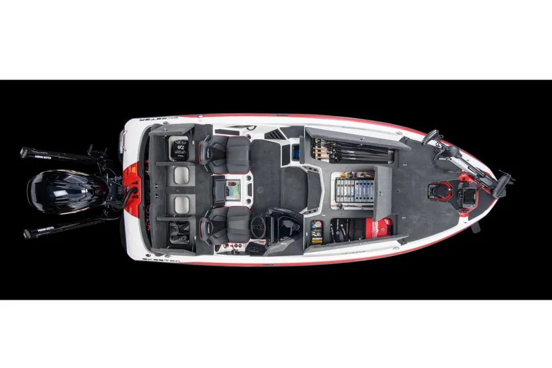 Slide: The Image of Manufacturer Provided Image: Top view of a 2022 Skeeter ZXR 20 fishing boat with organized storage compartments. - 15
