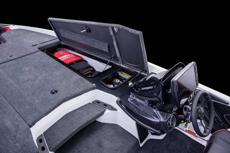 Slide: The Image of Manufacturer Provided Image: 2022 Skeeter ZXR 20 boat interior with open storage compartments and control console. - 8