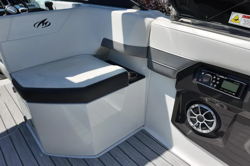 Slide: The Image of Interior of 2017 Monterey 258SS Super Sport boat with seating and audio system. - 18
