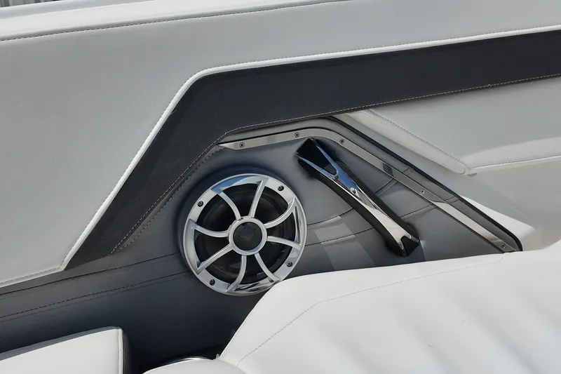 Slide: The Image of Interior detail of 2017 Monterey 258SS Super Sport boat, featuring sleek speaker design. - 32