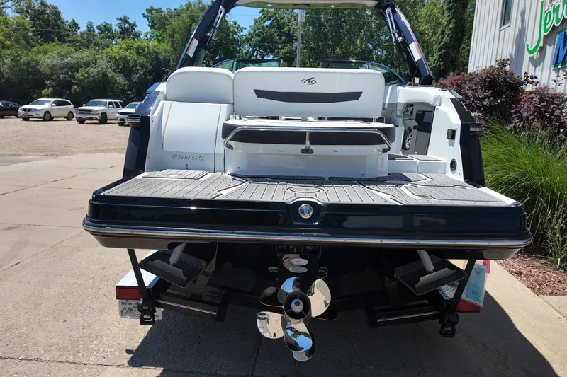 Slide: The Image of Rear view of a 2017 Monterey 258SS Super Sport boat, showcasing its sleek design and propeller. - 6