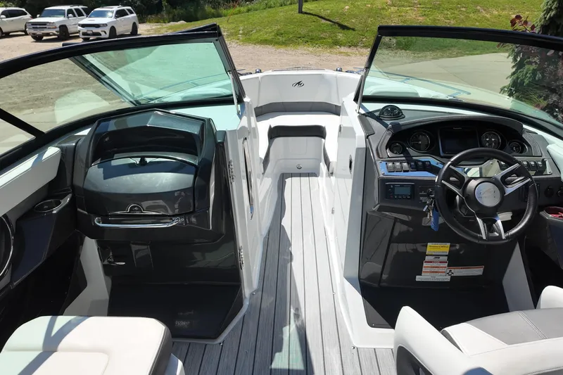 Slide: The Image of 2017 Monterey 258SS Super Sport boat interior with modern dashboard and seating. - 29