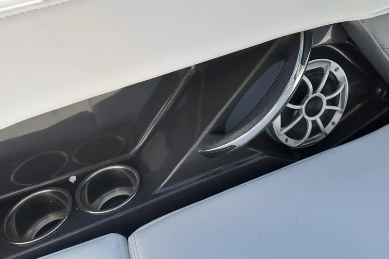 Slide: The Image of 2017 Monterey 258SS Super Sport interior with cup holders and speaker detail. - 16