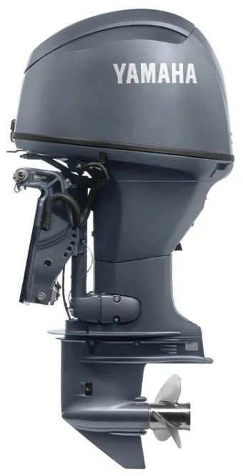 Slide: The Image of Yamaha F70LB outboard motor, 2025 model, shown in gray, side view. - 3