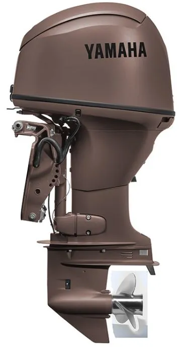 Slide: The Image of Yamaha outboard motor F70LB3, year 2025, shown in brown color, side view. - 3