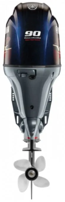 Slide: The Image of 2023 Yamaha VF90LA outboard motor, featuring a sleek design and a four-blade propeller. - 4