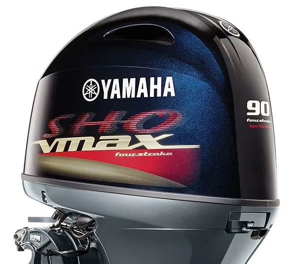 The Image of Yamaha VF90LA outboard motor with sleek casing and bold Vmax logo. - 1