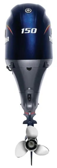 Slide: The Image of Yamaha VF150LB outboard motor from 2023, dark blue with a silver propeller. - 4