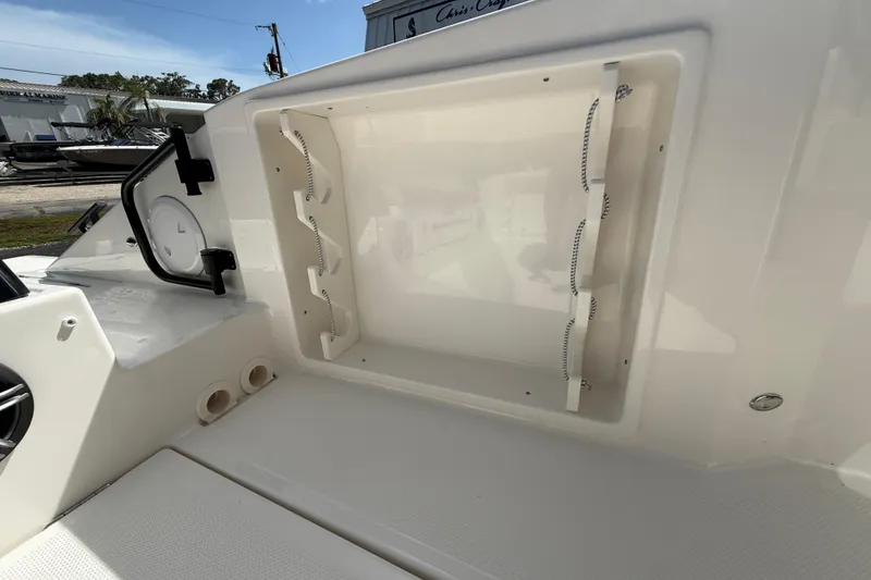Slide: The Image of Interior compartment of 2026 Navan S30 boat, featuring storage space and sleek design. - 17