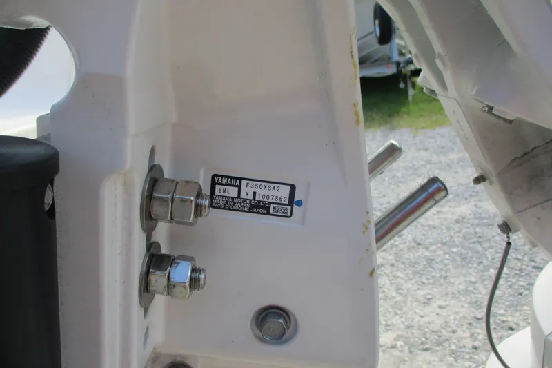 Slide: The Image of Close-up of Yamaha engine mount on 2026 Sportsman Masters 247OE Bay Boat. - 11
