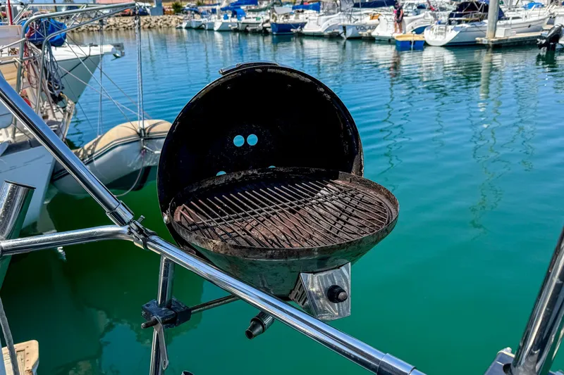 Slide: The Image of Barbecue grill on Bavaria Cruiser 37 yacht, docked at marina, 2014 model. - 42