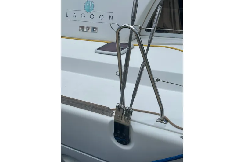 Slide: The Image of Lagoon 440 yacht deck detail, featuring stainless steel rigging, 2010 model. - 22