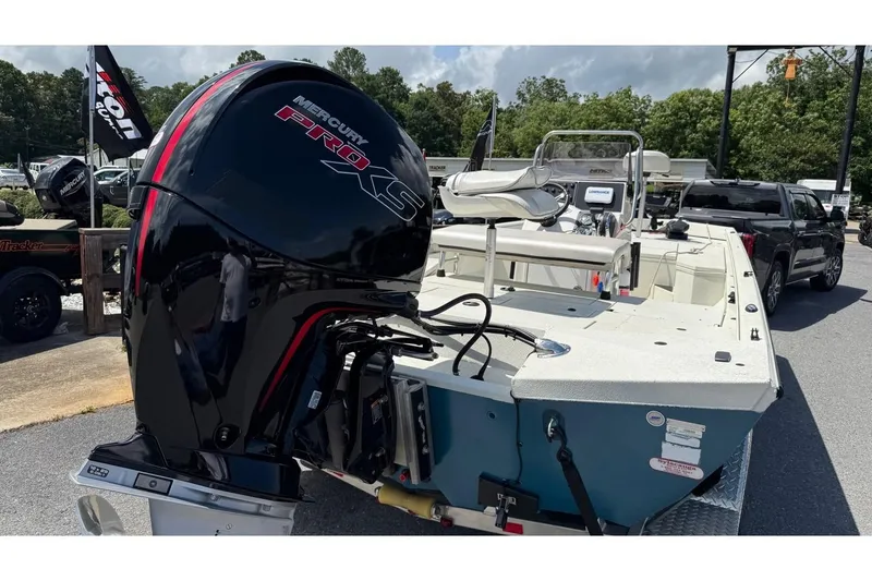 Slide: The Image of 2022 Ranger RB200 boat with Mercury Pro XS engine, displayed outdoors. - 5