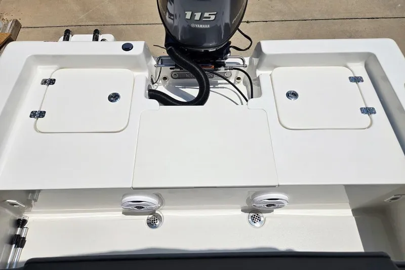 Slide: The Image of 2023 Key West 188 Bay Reef boat with Yamaha 115 engine, rear deck view. - 41