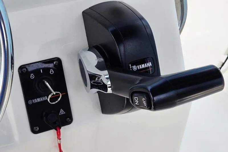 Slide: The Image of Close-up of Yamaha throttle control on 2023 Key West 188 Bay Reef boat. - 38