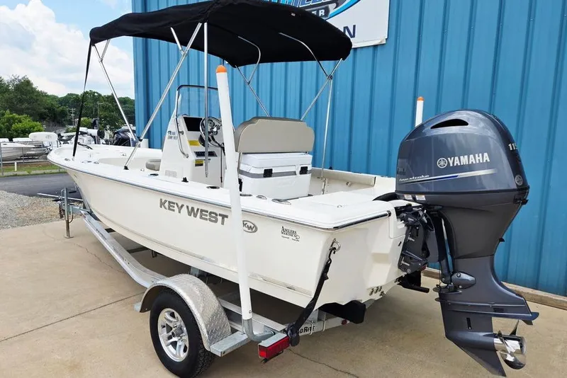 Slide: The Image of 2023 Key West 188 Bay Reef boat with Yamaha engine on trailer. - 6